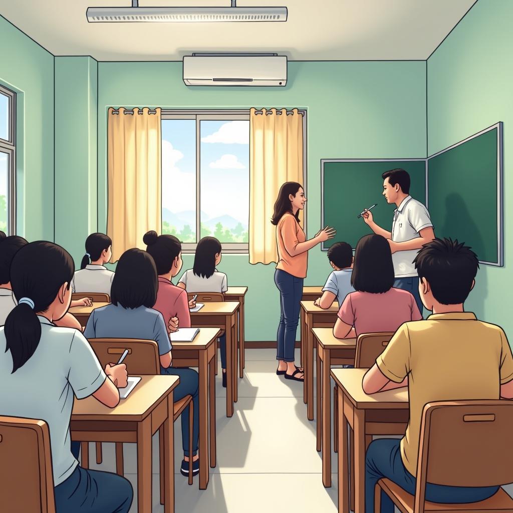 Hình ảnh minh họa lớp học tại Trung Tâm GD Thường Xuyên Quận 12 với học viên và giáo viên